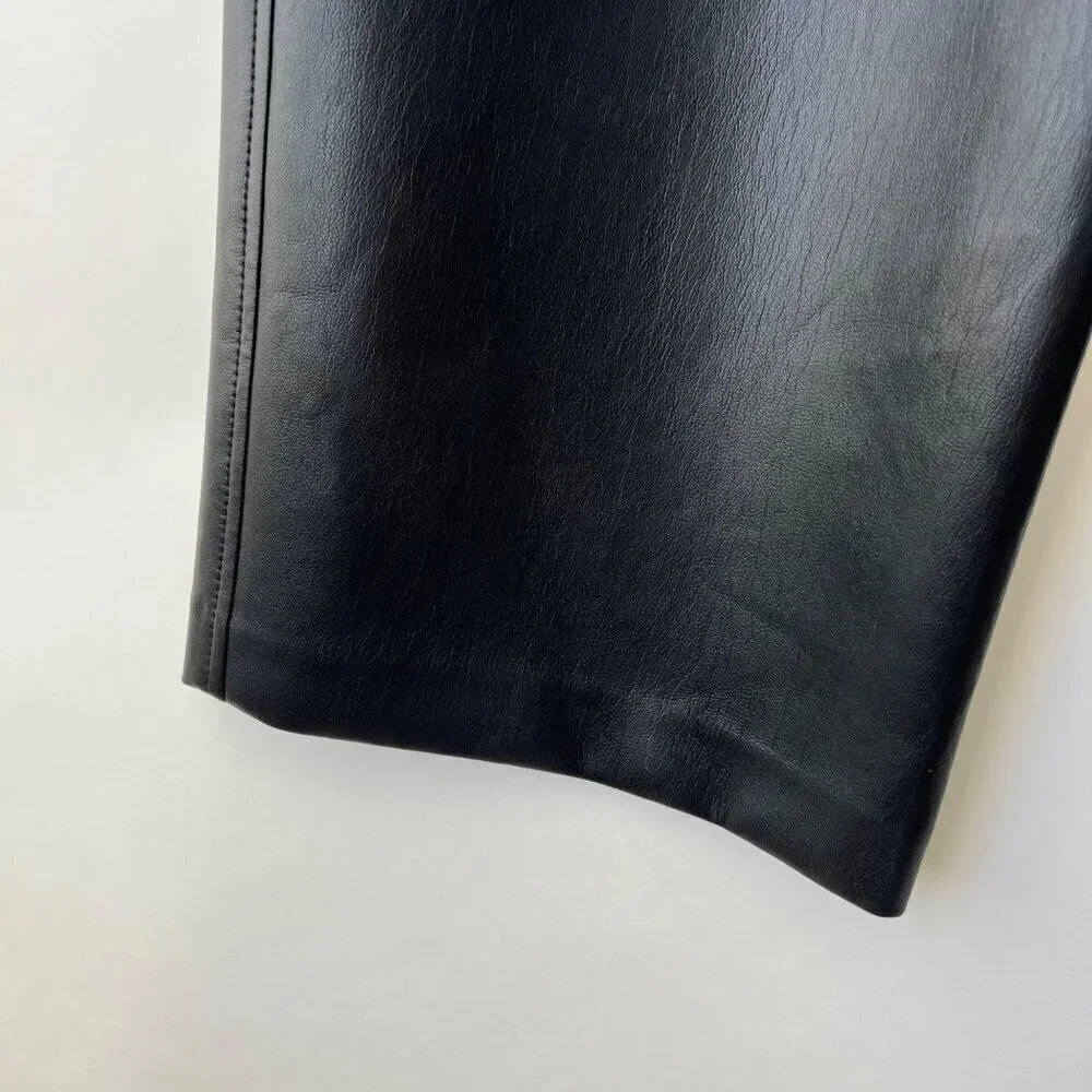 Babaton faux leather Pleated wide legs pants, Black, Size 2 K44